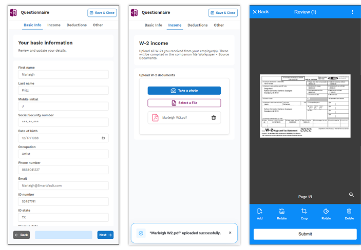 Clients answer and upload everything in one place